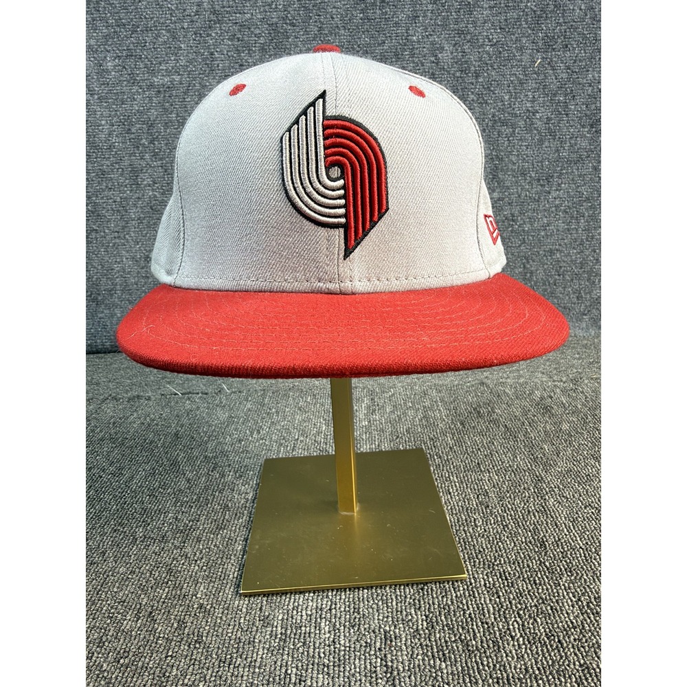 Portland Trail Blazers Hat Cap Fitted Mens 7 1/4 Gray Red NBA Basketball New Era